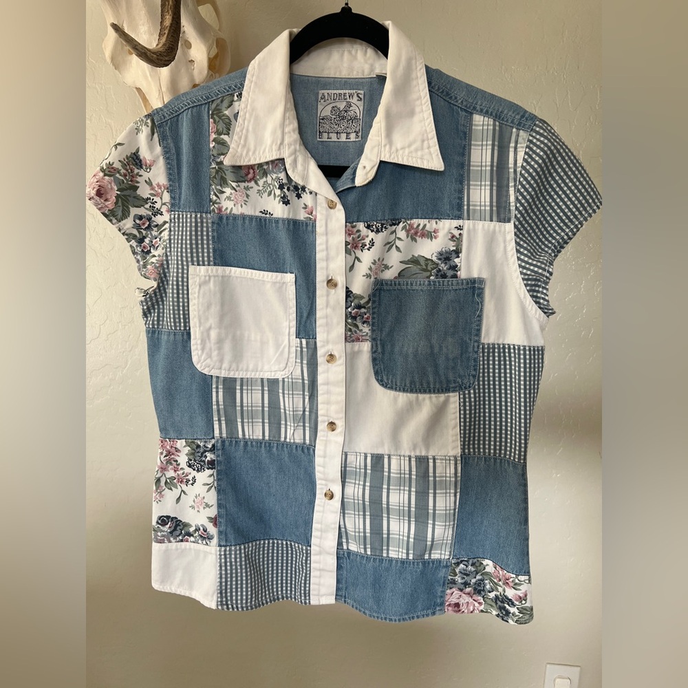 Vintage Cottage Denim Patchwork Top